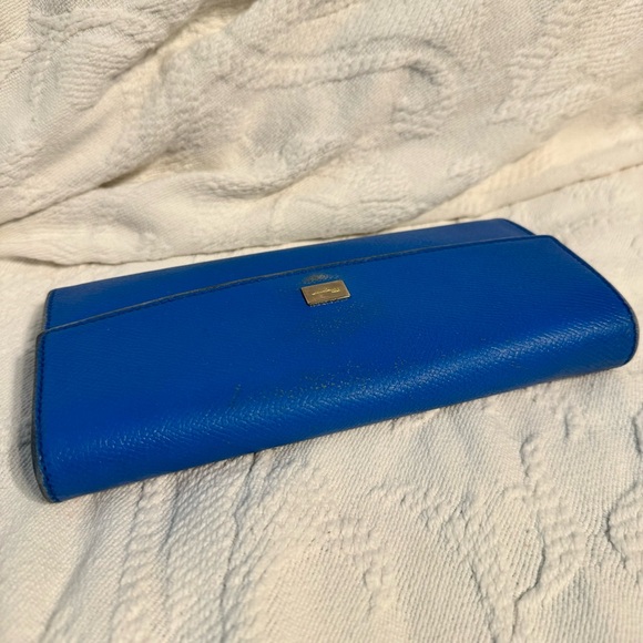 Salvatore Ferragamo Blue Crosshatch Leather Clutch Wallet Card Organizer Italy - Picture 4 of 8